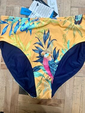 Tribal Fashion High Waist Swim Bottoms Reversible Tropical Floral UPF 50 Size M